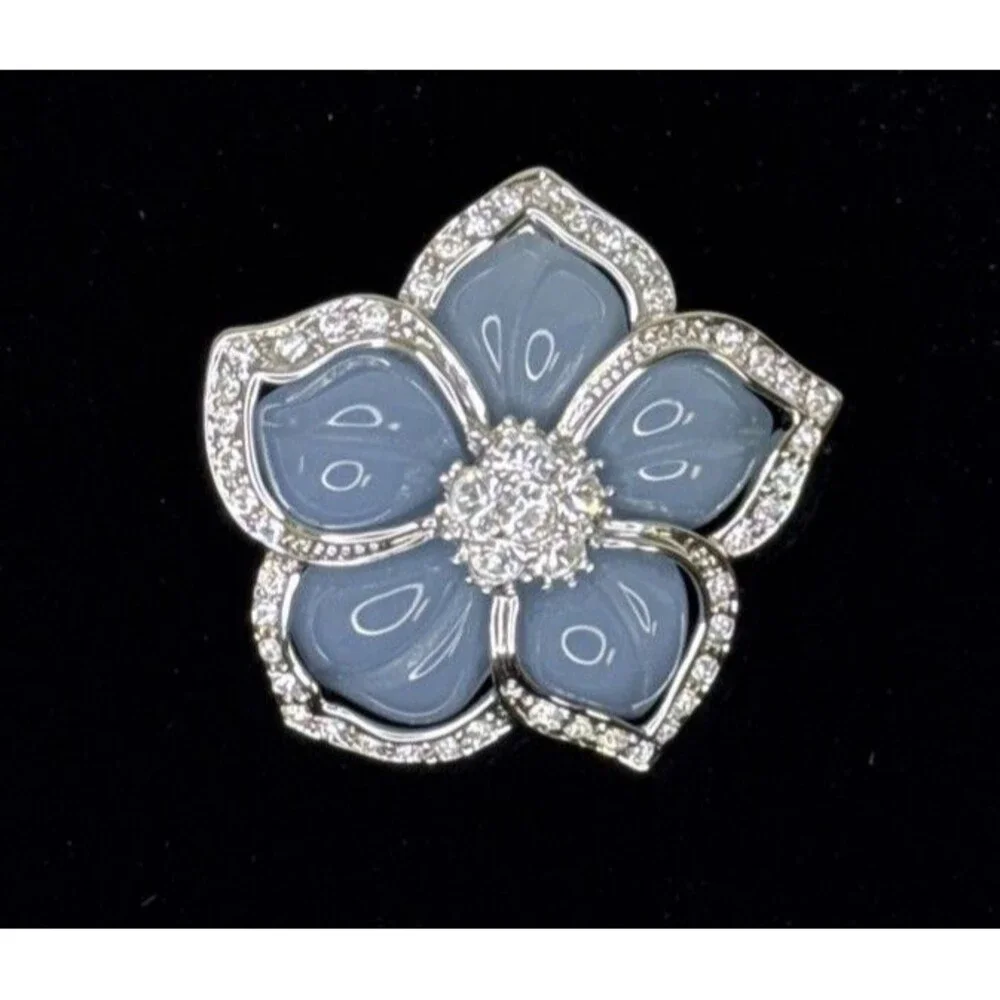 Nolan Miller Crystal French Blue Flower Slide Pendant Enhancer Silver Tone Vtg - Picture 2 of 7